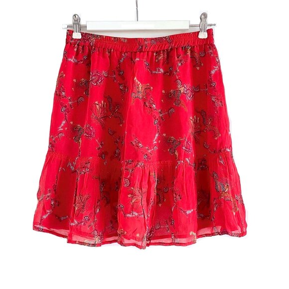IRO Red Lilie Floral Print Asymmetric Mini Skirt Size 4 - Picture 5 of 11